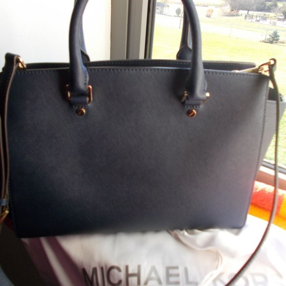 Michael Kors Navy Blue Saffiano Leather Handbag - Picture 5 of 14